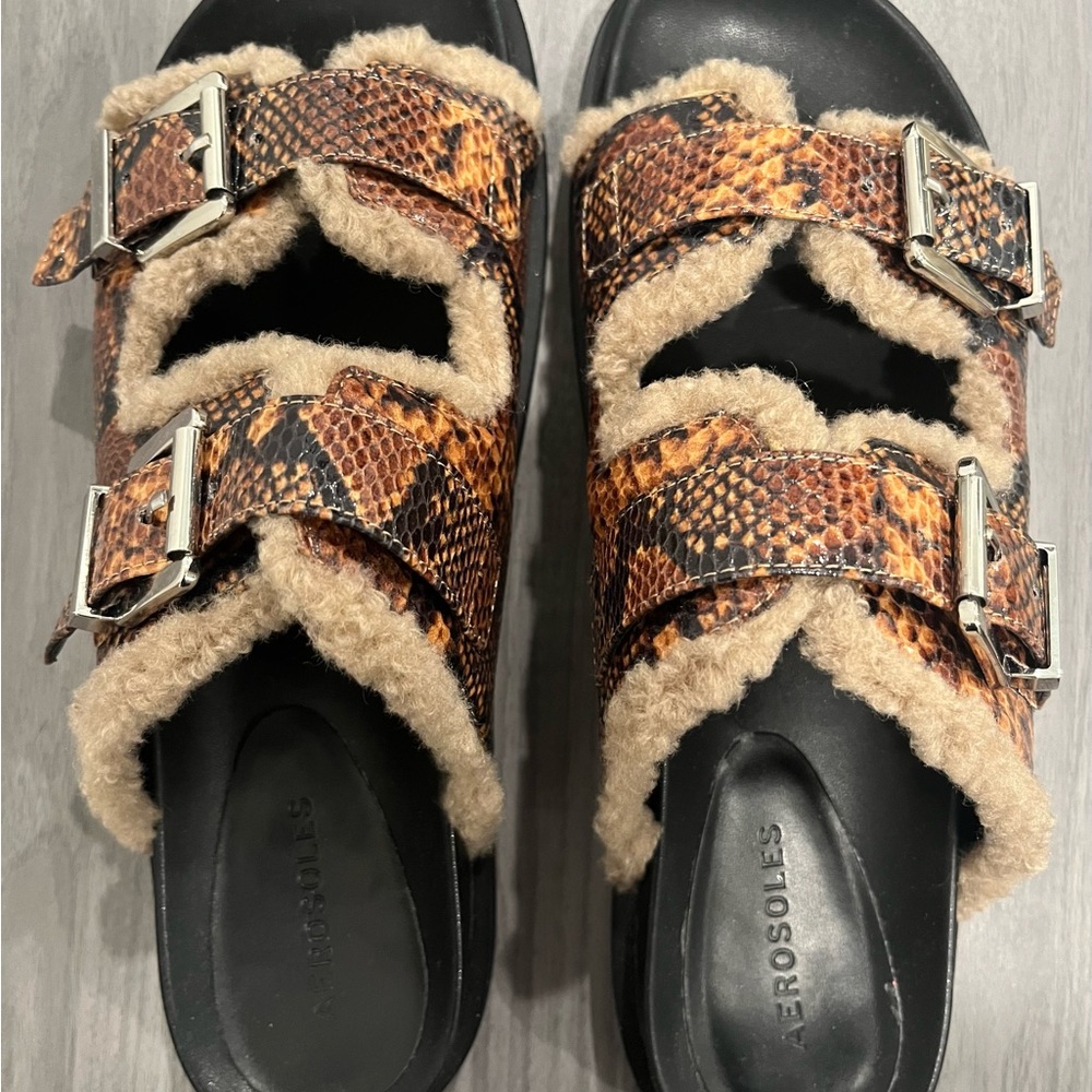 Aerosoles Olivia Women's Sherpa Slide Sandals-New in Box